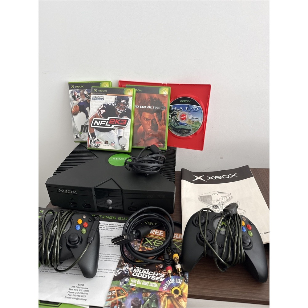 Original Xbox Console Bundle 2 Controllers Games Powers On No Video For Repair
